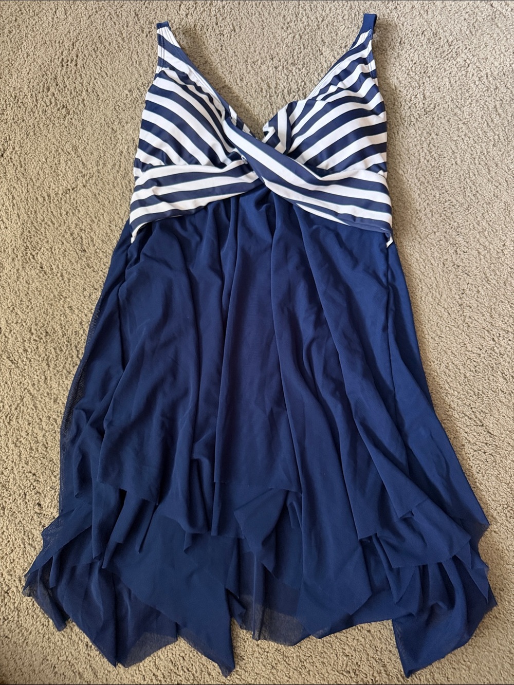 Suzanne Betro Navy & White Striped Swim Dress
